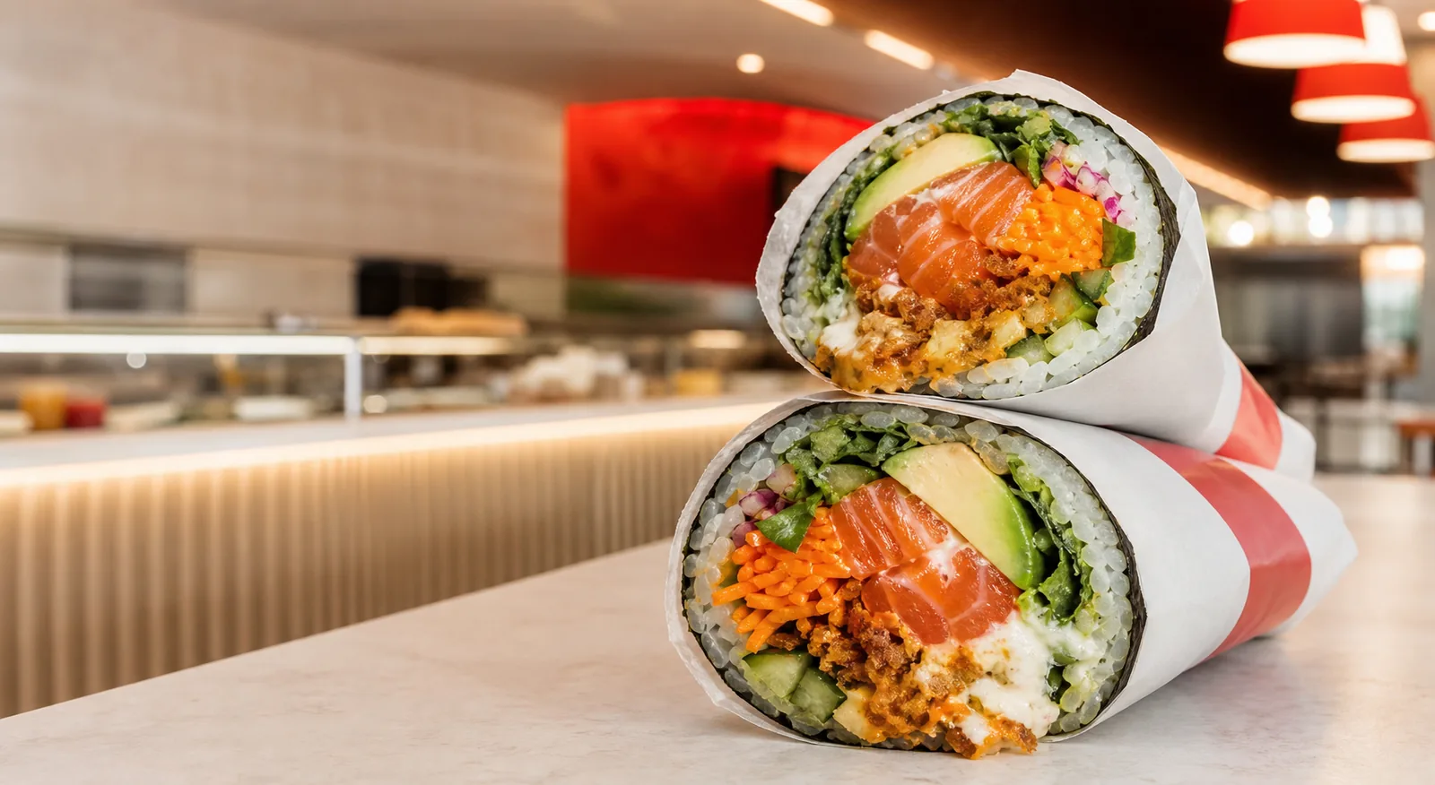 Futorrito grande e recheado pronto para o pedido
